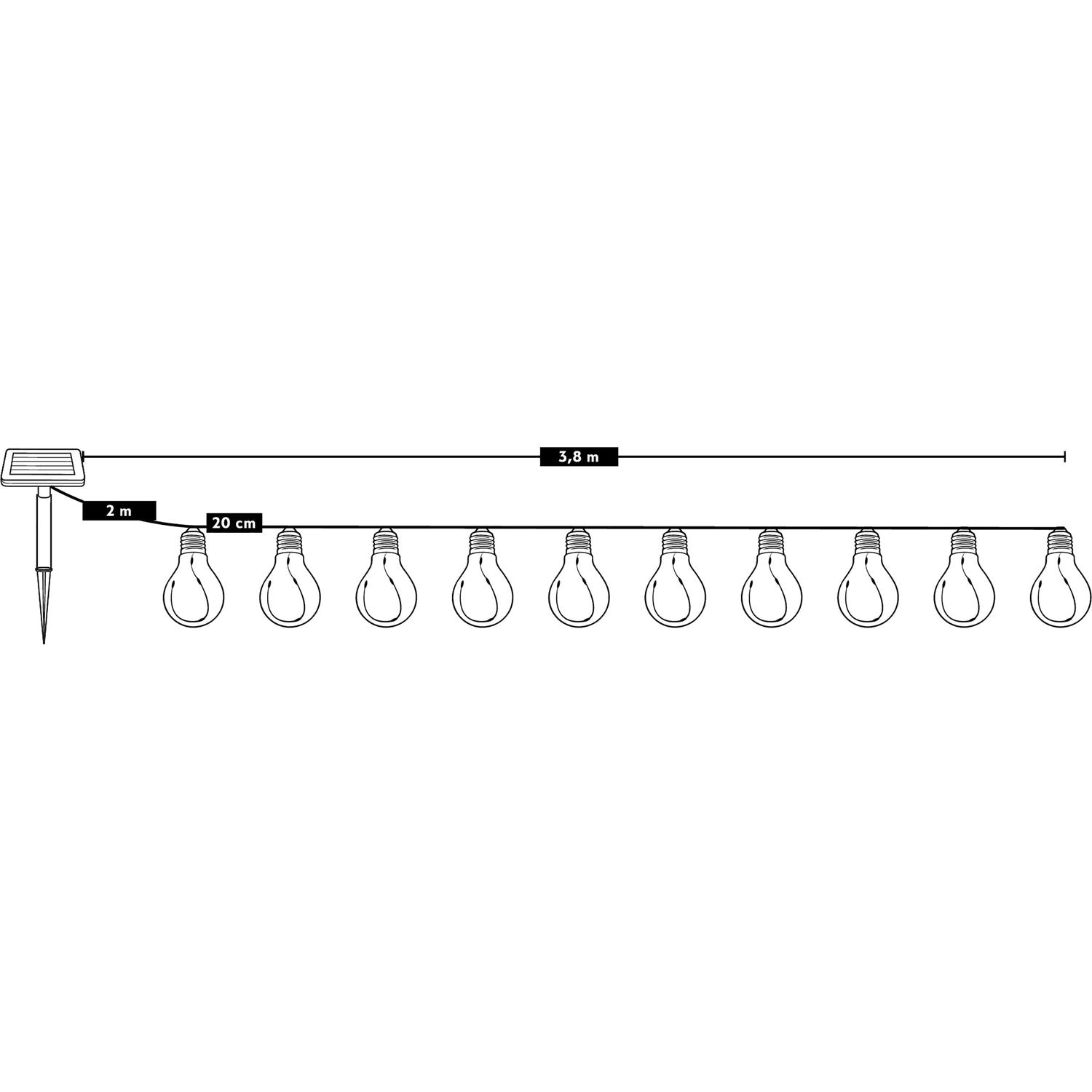 DICTROLUX - Catena Luminosa 10 Lampadine Solari Luce Calda da esterno - Lunghezza totale catena 3,8 metri